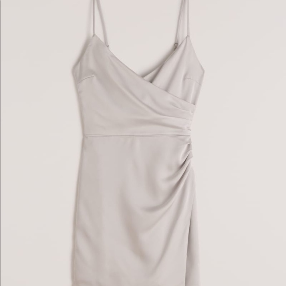 Satin Ruched Wrap Mini Dress
